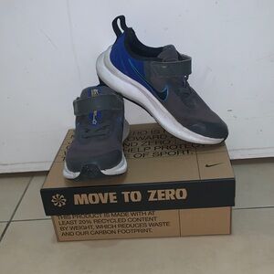 Nike Gray and Blue Kids' Velcro Athletic Shoes